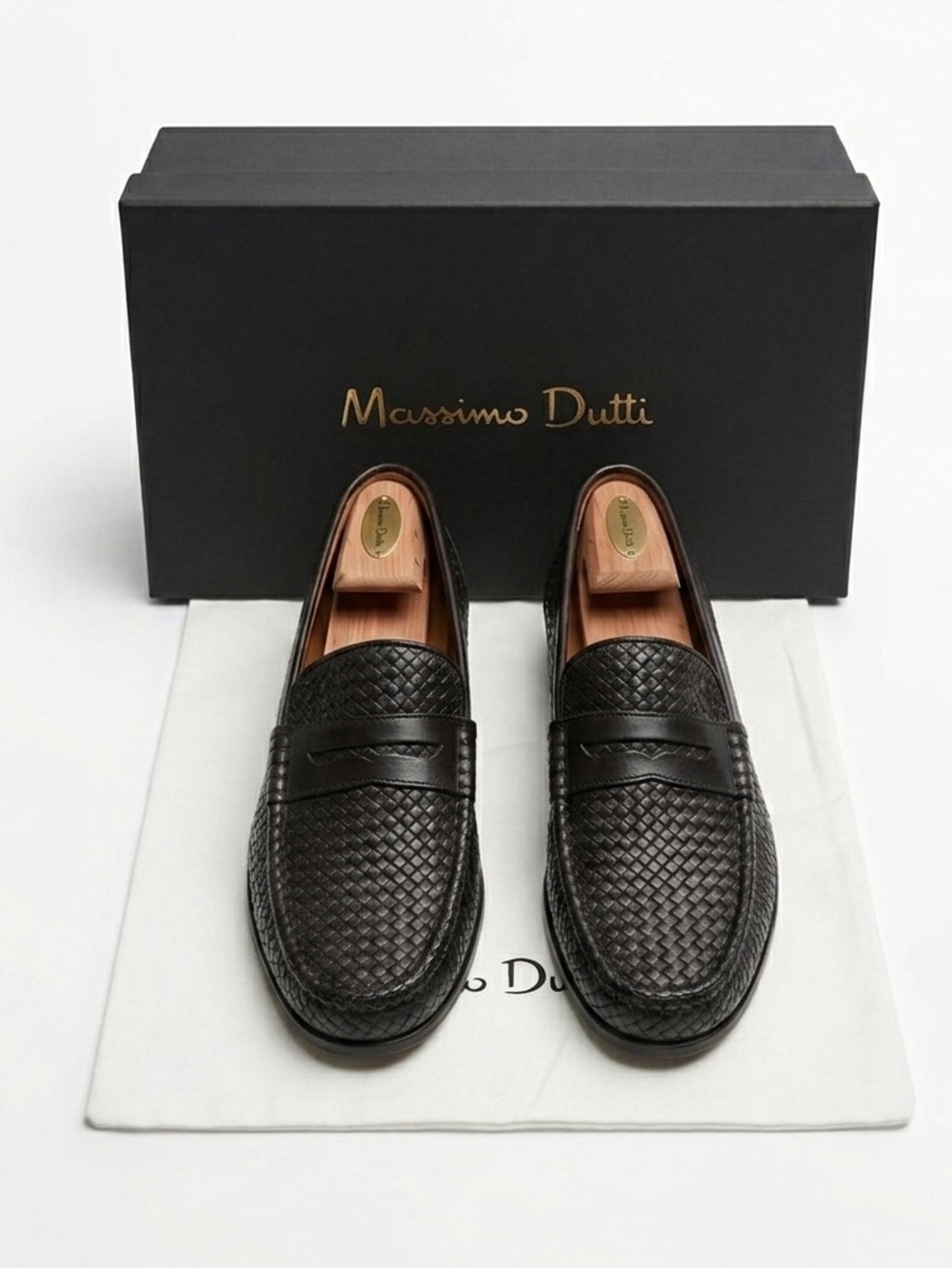Massimo Dutti Woven Black Leather Loafers